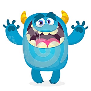 Cute furry blue monster. Vector bigfoot or troll character mascot. Design for children book