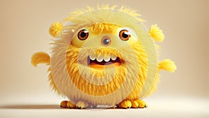 Cute furry cartoon monster with eyes friendly