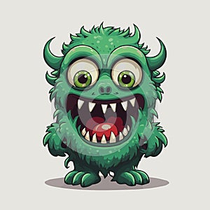 Cute furry cartoon monster with horns illustration