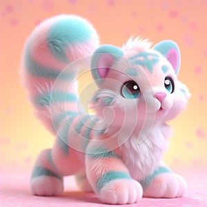 Cute furry cat, kitten toy in pastel colors. Toys for kids. AI generated