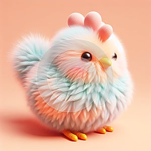 Cute furry chicken toy in pastel colors. Toys for kids. AI generated