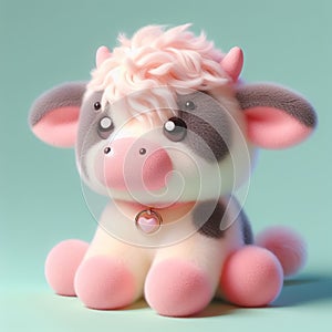 Cute furry cow toy in pastel colors. Toys for kids. AI generated