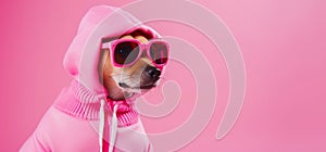 Cute and furry dog dons a pink Barbie outfit