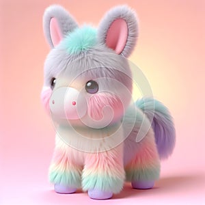 Cute furry donkey toy in pastel colors. Toys for kids. AI generated