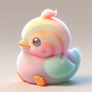 Cute furry duck toy in pastel colors. Toys for kids. AI generated