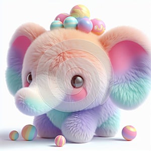 Cute furry elephant toy in pastel colors. Toys for kids. AI generated