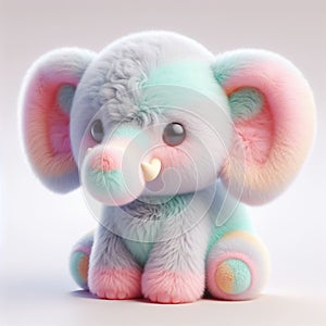 Cute furry elephant toy in pastel colors. Toys for kids. AI generated