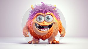 Cute Furry fluffy orange Monster, cartoon 3d, alien monster illustration, on