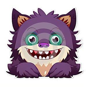 Cute furry monster smiling sticker