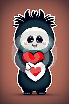 Cute furry monster loving hearts sticker
