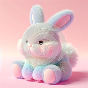 Cute furry rabbit, bunny toy in pastel colors. Toys for kids. AI generated