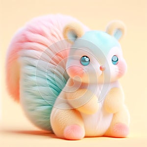 Cute furry squirrel toy in pastel colors. Toys for kids. AI generated