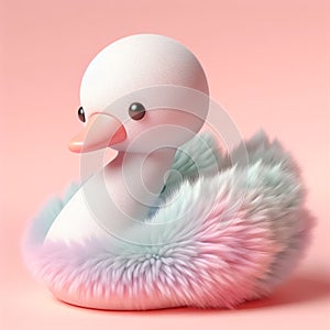 Cute furry swan toy in pastel colors. Toys for kids. AI generated