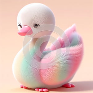 Cute furry swan toy in pastel colors. Toys for kids. AI generated