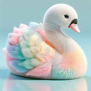 Cute furry swan toy in pastel colors. Toys for kids. AI generated