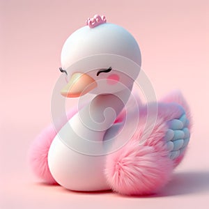 Cute furry swan toy in pastel colors. Toys for kids. AI generated