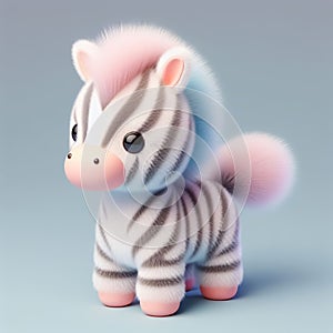 Cute furry zebra toy in pastel colors. Toys for kids. AI generated