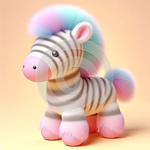 Cute furry zebra toy in pastel colors. Toys for kids. AI generated