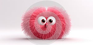 cute fuzzy furry heart on a monochrome background with emotion. Cartoon Heart with big realistic eyes. Pink shades