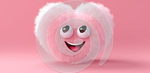 cute fuzzy furry heart on a monochrome background with emotion. Cartoon Heart with big realistic eyes. Pink shades