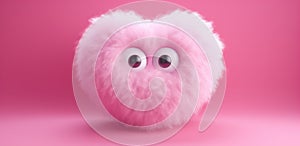 cute fuzzy furry heart on a monochrome background with emotion. Cartoon Heart with big realistic eyes. Pink shades