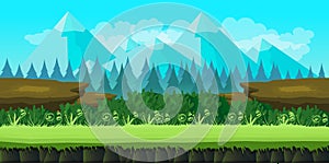 Cute game background of mountains and grass