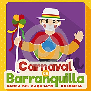 Cute Garabato Dancer Saluting at You in Barranquilla`s Carnival, Vector Illustration