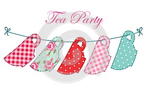 Cute garland of tea cups as retro applique for tea party