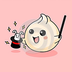 cute garlic mascot with hat and magic wand