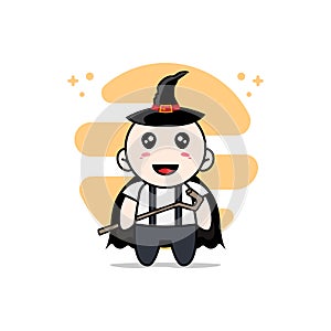 Cute geek boy character wearing witch costume