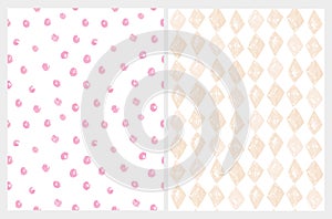 Cute Geometric Seamless Vector Patterns.Watercolor Style Irregular Repeatable Design.