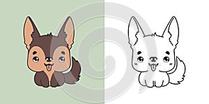 Cute German Shepherd Dog Clipart for Coloring Page and Illustration. Happy Clip Art Puppy.