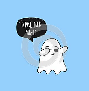 Cute ghost dabbing. Shake your boo-ty. Hand drawn doodle. Halloween party. Vector