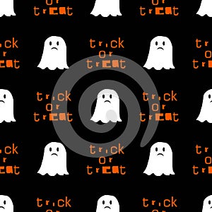 Cute ghost halloween pattern in cartoon style for your design on black background