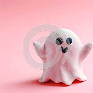 A cute ghost made of clay on a pink background