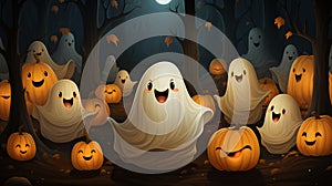 Cute ghost and pumpkins