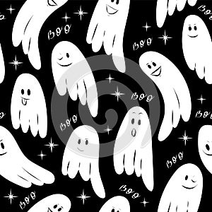 Cute ghost seamless pattern. Halloween vector illustration.