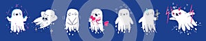 Cute ghosts cartoon halloween character set