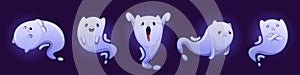 Cute ghosts, cartoon Halloween characters set