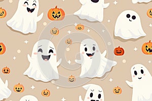 Cute Ghosts and Pumpkins Pattern