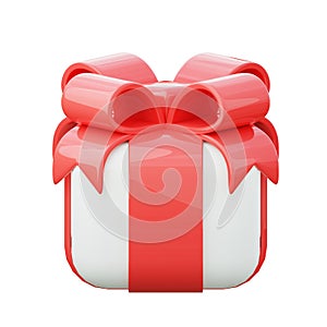 Cute gift box with fancy red bow 3d render illustration isolated on white background
