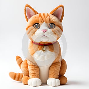 Cute Ginger Cat Soft Toy Product Style Photo on White Background