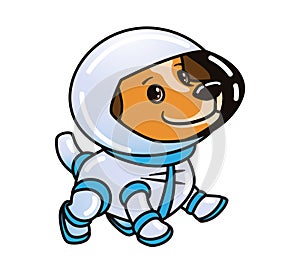 Cute ginger dog astronaut in a space suit. Isolated vector illustration on white background in cartoon flat style