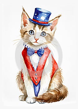 Cute ginger tabby kitten dressed in red white and blue for Independence Day