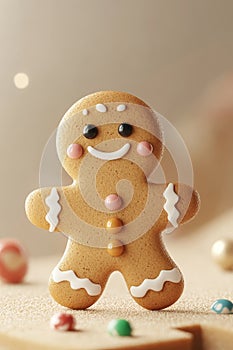 Cute Gingerbread Man Cookie Smiling with Decorative Icing Details