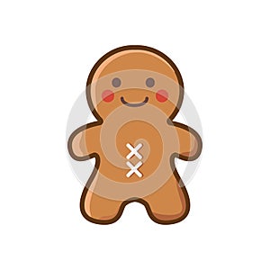 Cute gingerbread man cookie on white background.