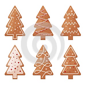 Cute gingerbread set. Christmas gingerbread in the shape of Christmas trees. Festive pastries. A collection of Christmas