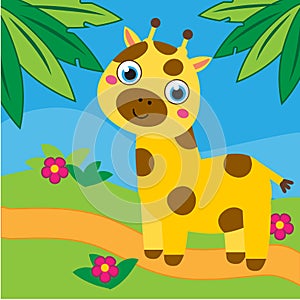Cute Giraffe in african forest. Illustration for children and kids books