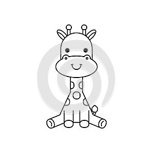 Cute giraffe cartoon character isolated on white background. African animal. Coloring book for children. Vector illustration.