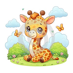 Cute giraffe cartoon isolated on white background, suitable for making stickers and illustrations 1